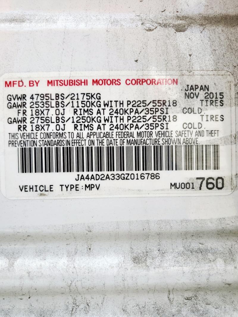 2016 MITSUBISHI OUTLANDER JA4AD2A33GZ016786