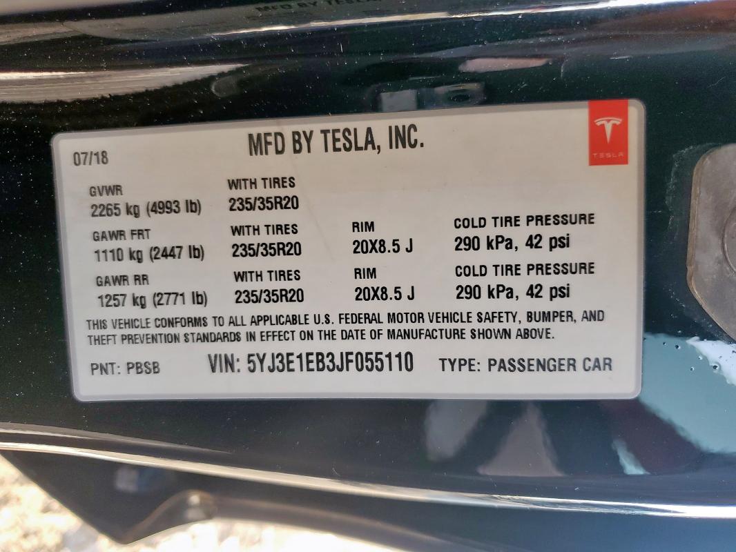 2018 TESLA MODEL 3 - 5YJ3E1EB3JF055110