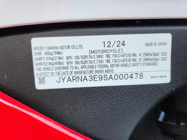2025 YAMAHA YZF890 JYARNA3E9SA000478