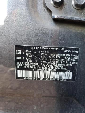 2019 SUBARU ASCENT LIM - 4S4WMAMD2K3402651