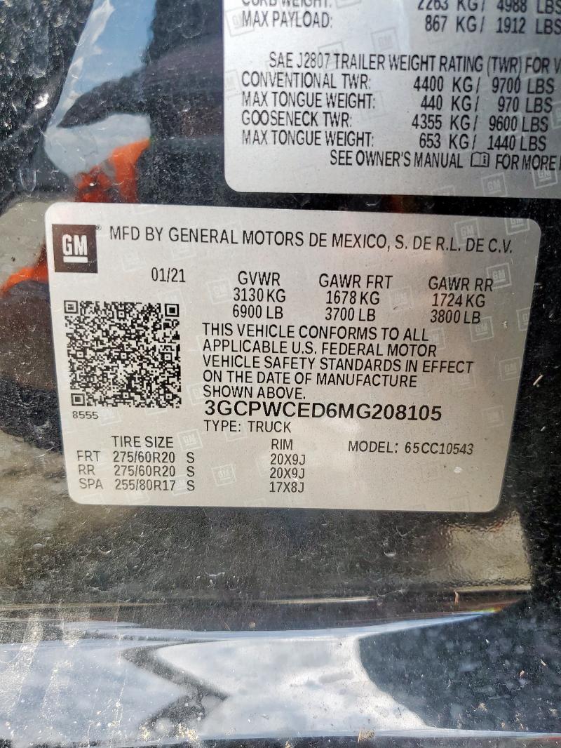 2021 CHEVROLET SILVERADO C1500 LT 3GCPWCED6MG208105