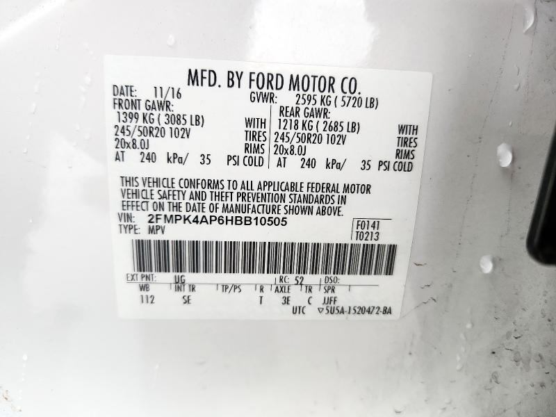 2017 FORD EDGE SPORT - 2FMPK4AP6HBB10505