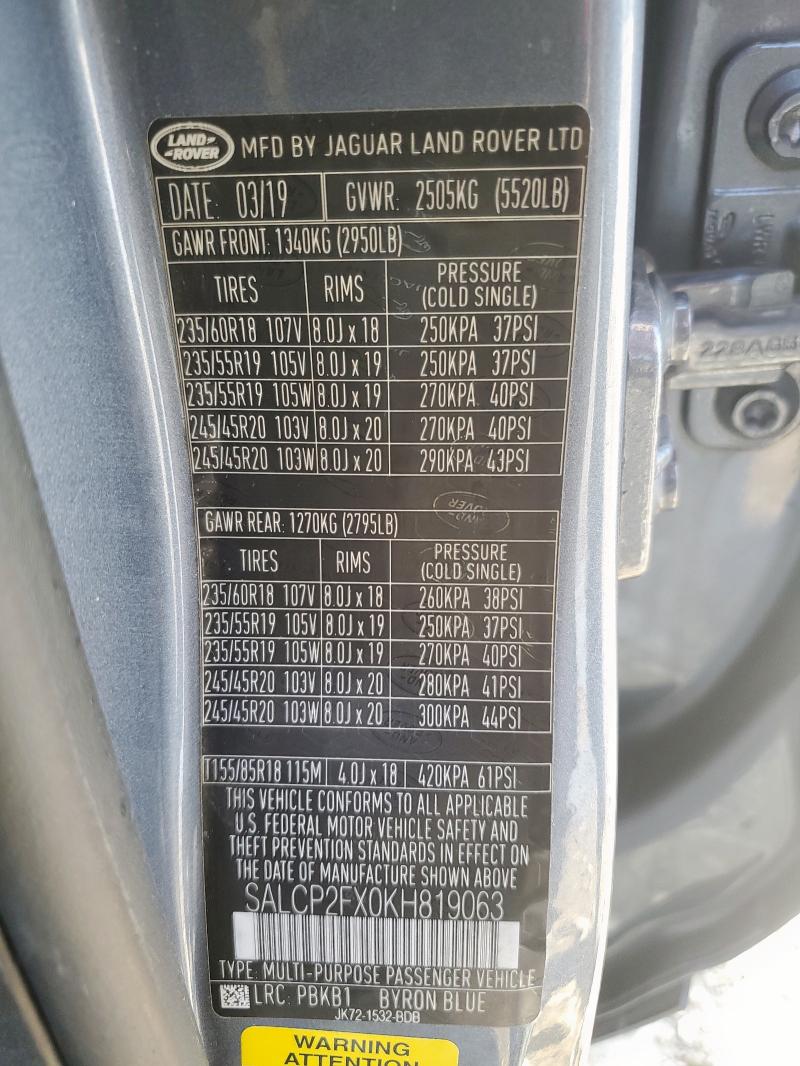 2019 LAND ROVER DISCOVERY SALCP2FX0KH819063