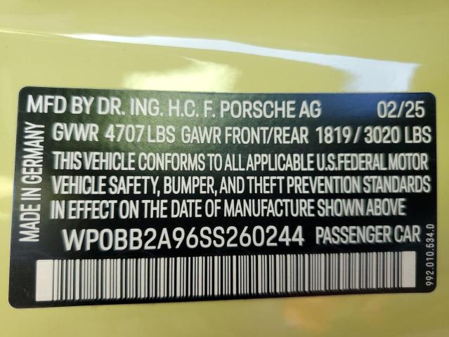 2025 PORSCHE 911 TARGA WP0BB2A96SS260244