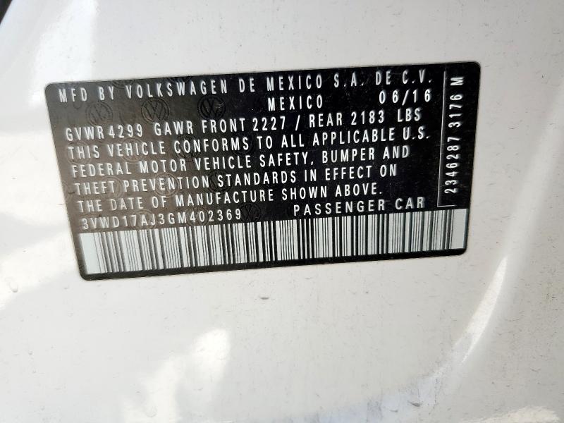 2016 VOLKSWAGEN JETTA SPOR 3VWD17AJ3GM402369