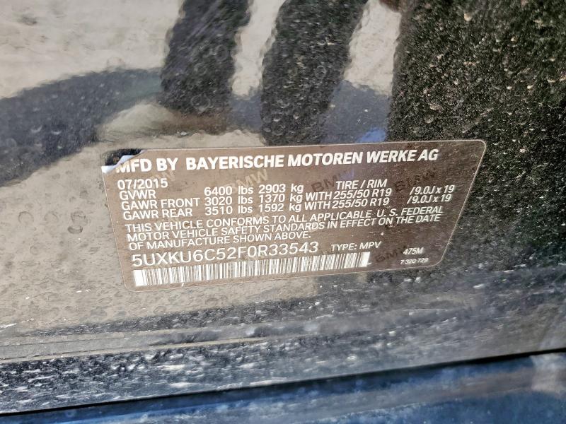 2015 BMW X6 XDRIVE5 5UXKU6C52F0R33543