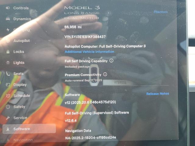 2019 TESLA MODEL 3 5YJ3E1EB1KF384437