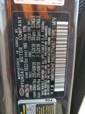 2017 HYUNDAI SANTA FE SE KM8SNDHF1HU177487
