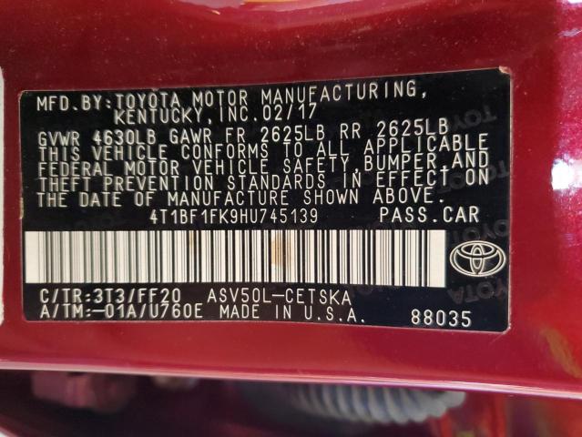 2017 TOYOTA CAMRY LE 4T1BF1FK9HU745139