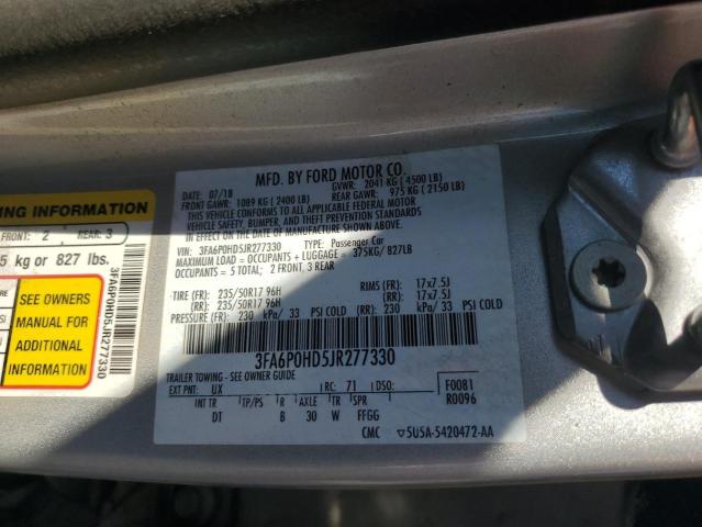 2018 FORD FUSION SE - 3FA6P0HD5JR277330