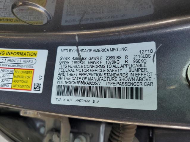 2019 HONDA ACCORD EXL 1HGCV1F56KA023577