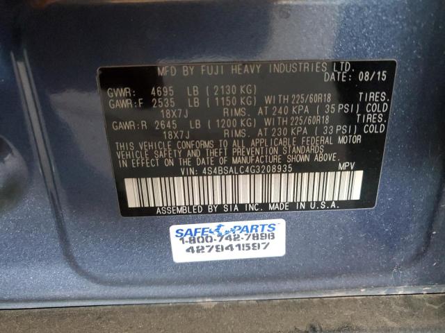 2016 SUBARU OUTBACK 2. 4S4BSALC4G3208935