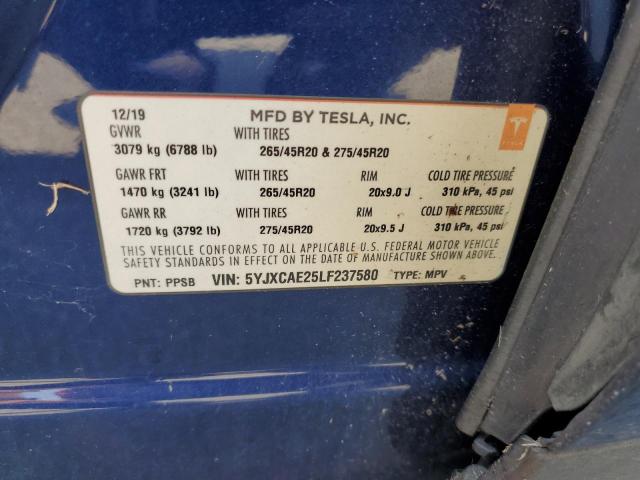 2020 TESLA MODEL X 5YJXCAE25LF237580