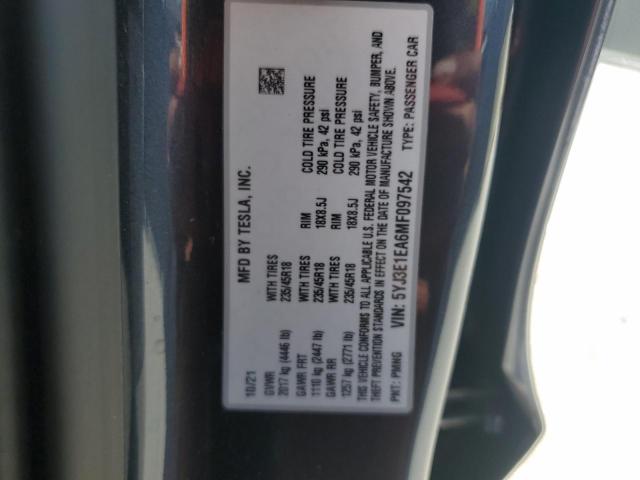 2021 TESLA MODEL 3 5YJ3E1EA6MF097542