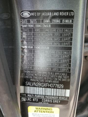 2015 LAND ROVER RANGE ROVE SALVN2BGXFH077829