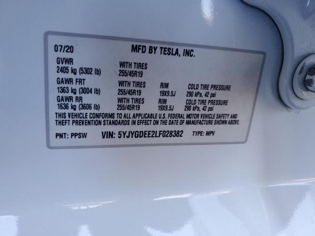 2020 TESLA MODEL Y 5YJYGDEE2LF028382