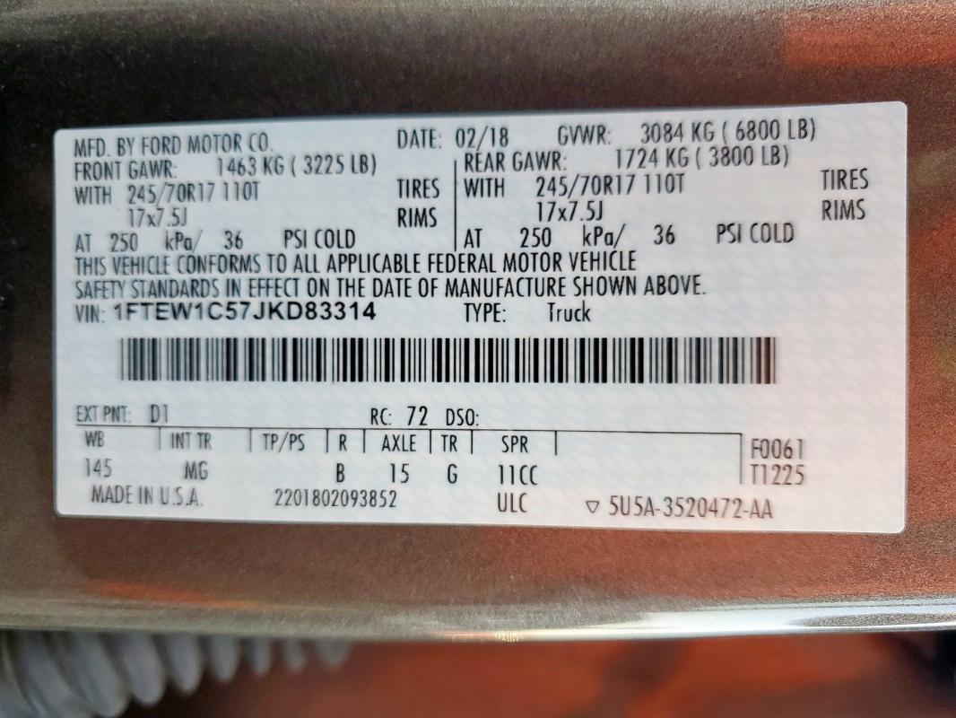 2018 FORD F150 SUPER - 1FTEW1C57JKD83314