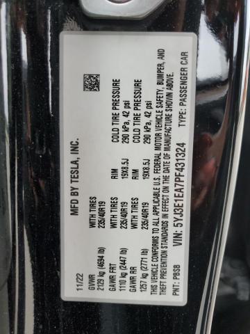 2023 TESLA MODEL 3 5YJ3E1EA7PF431324