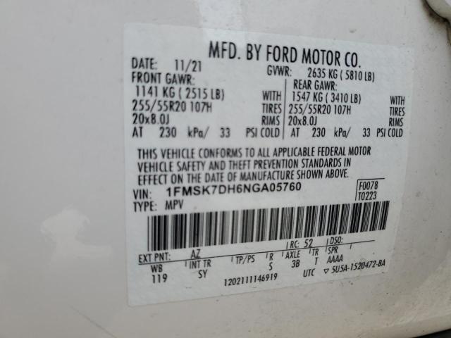 2022 FORD EXPLORER XLT 1FMSK7DH6NGA05760