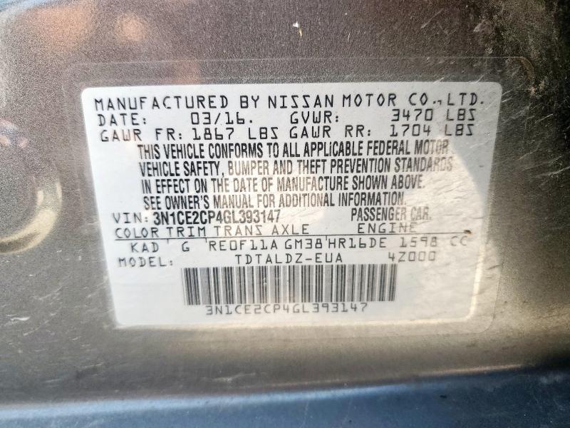2016 NISSAN VERSA NOTE 3N1CE2CP4GL393147