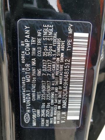 2017 HYUNDAI TUCSON LIM KM8J3CA49HU481512