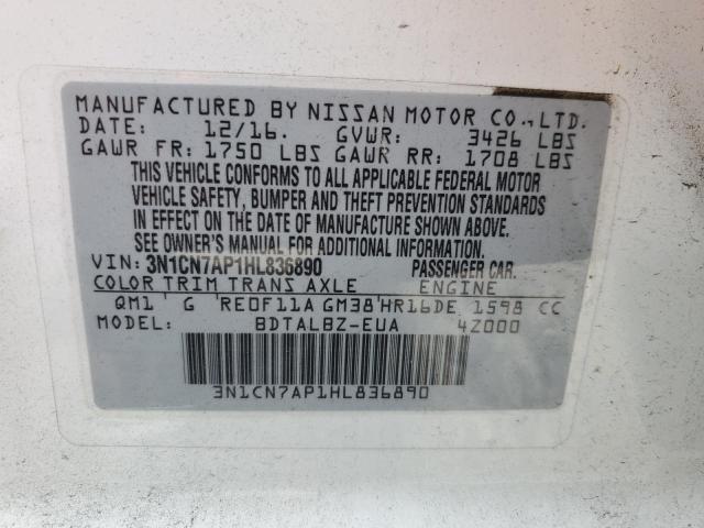 2017 NISSAN VERSA S 3N1CN7AP1HL836890