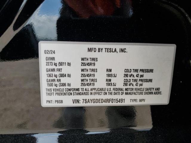 2024 TESLA MODEL Y 7SAYGDED4RF015491