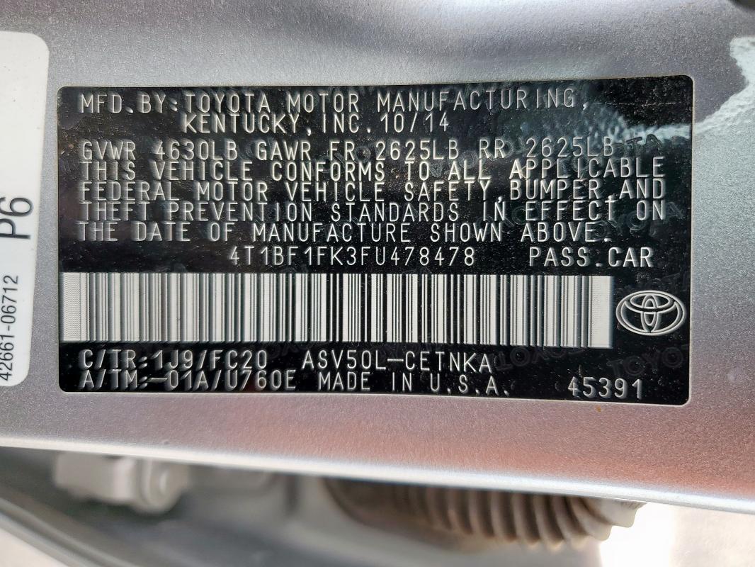 2015 TOYOTA CAMRY LE - 4T1BF1FK3FU478478