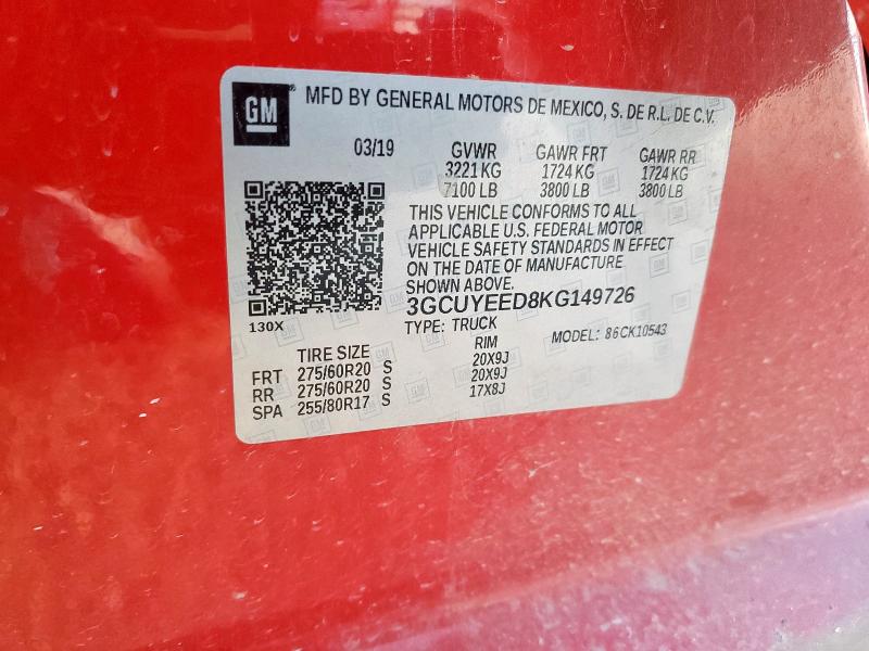 2019 CHEVROLET SILVERADO K1500 RST 3GCUYEED8KG149726