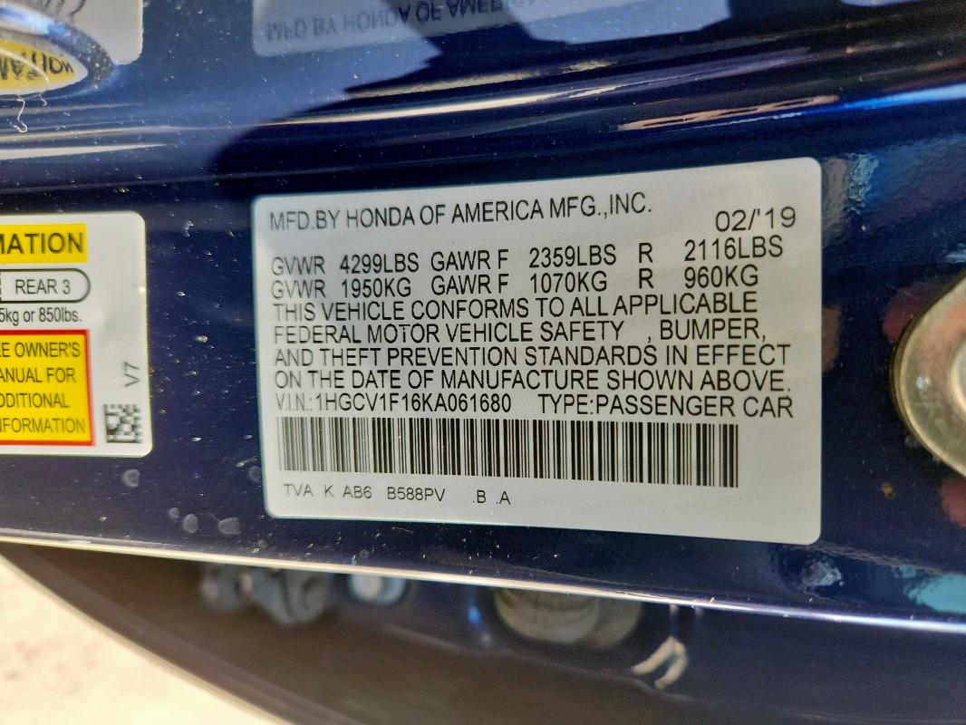 2019 HONDA ACCORD LX - 1HGCV1F16KA061680