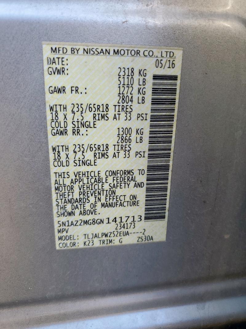 2016 NISSAN MURANO 5N1AZ2MG8GN141713