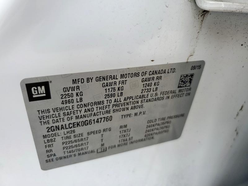 2016 CHEVROLET EQUINOX LT - 2GNALCEK0G6147760