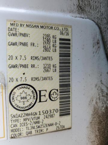 2016 NISSAN MURANO S 5N1AZ2MH4GN150370