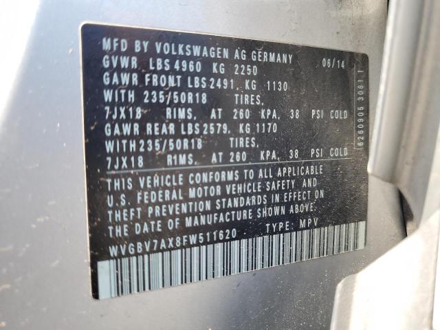 2015 VOLKSWAGEN TIGUAN S - WVGBV7AX8FW511620