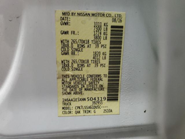 2017 NISSAN TITAN SV 1N6AA1E5XHN504319