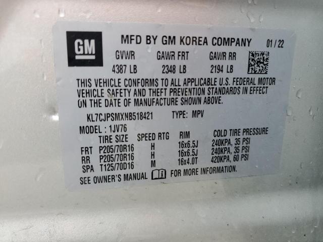 2022 CHEVROLET TRAX 1LT KL7CJPSMXNB518421