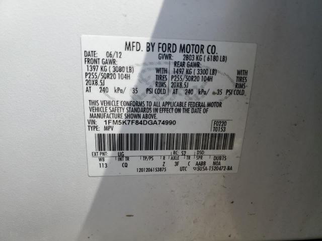 2013 FORD EXPLORER LIMITED - 1FM5K7F84DGA74990