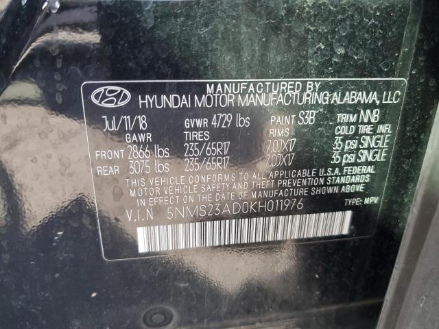 2019 HYUNDAI SANTA FE SE 5NMS23AD0KH011976