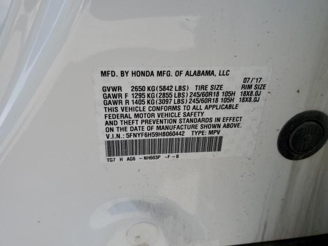 2017 HONDA PILOT EXL 5FNYF6H59HB060442