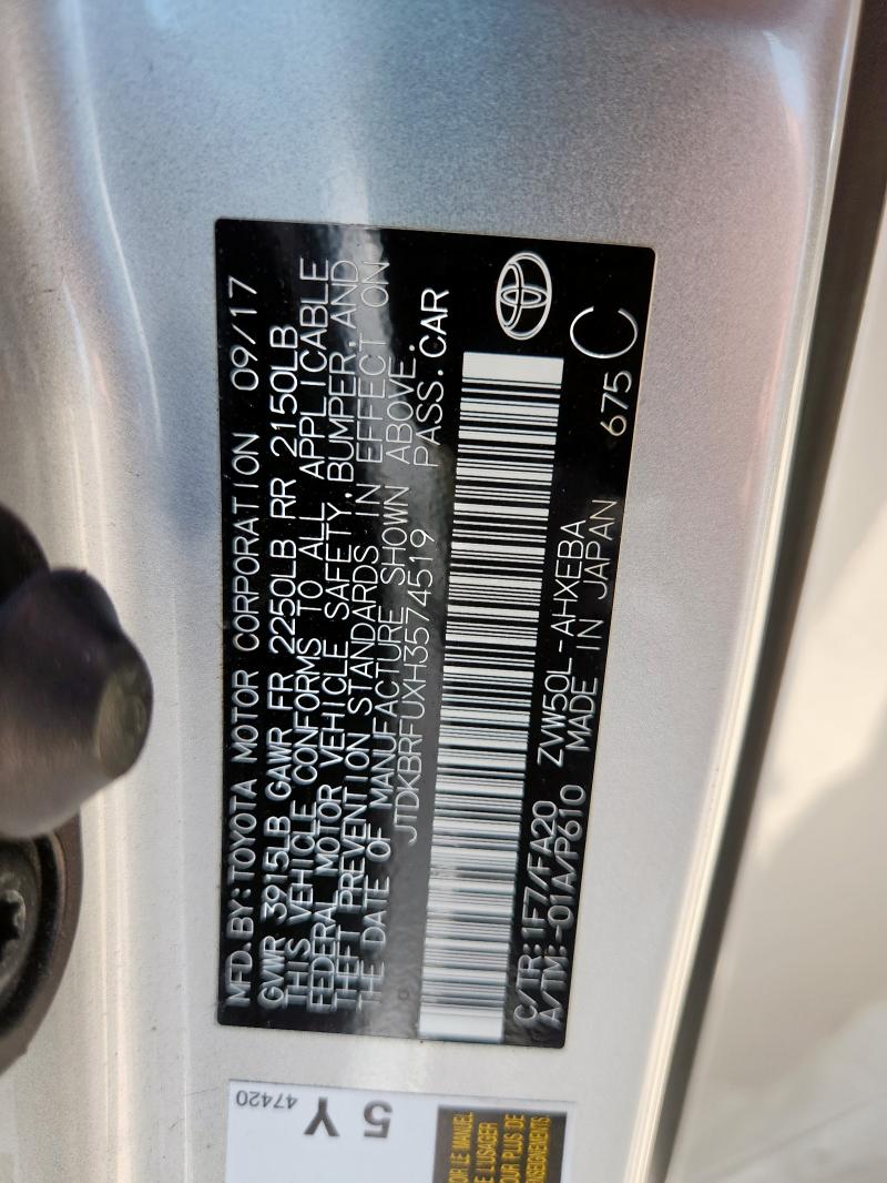 2017 TOYOTA PRIUS JTDKBRFUXH3574519