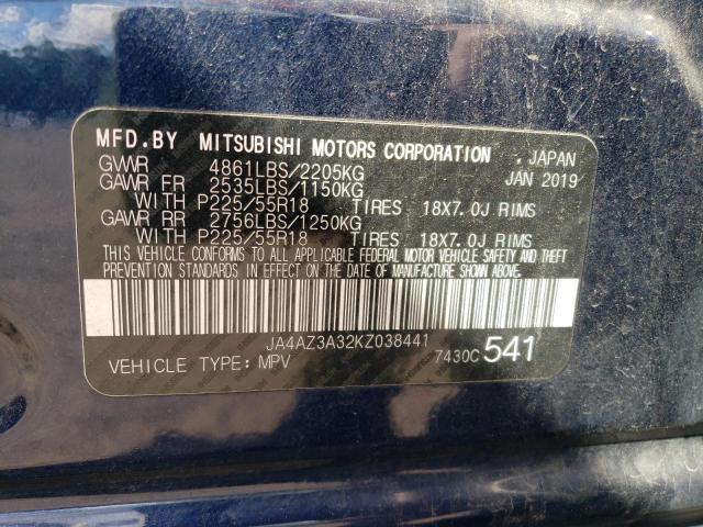 2019 MITSUBISHI OUTLANDER JA4AZ3A32KZ038441