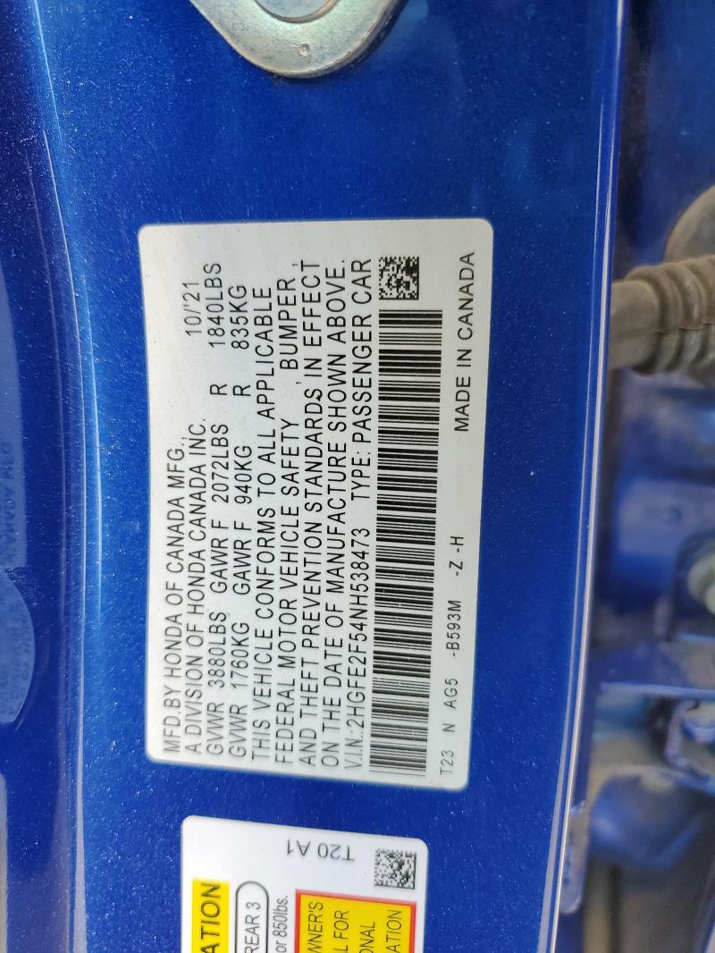 2022 HONDA CIVIC SPOR 2HGFE2F54NH538473