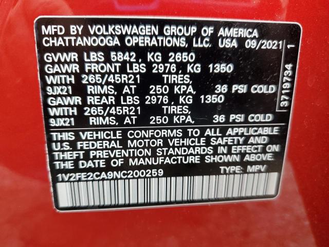 2022 VOLKSWAGEN ATLAS CROSS SPORT SEL PREMIUM R-LINE 1V2FE2CA9NC200259