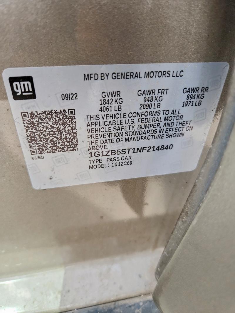 2022 CHEVROLET MALIBU LS 1G1ZB5ST1NF214840