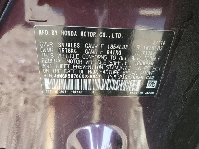 2016 HONDA FIT EX JHMGK5H76GX038842