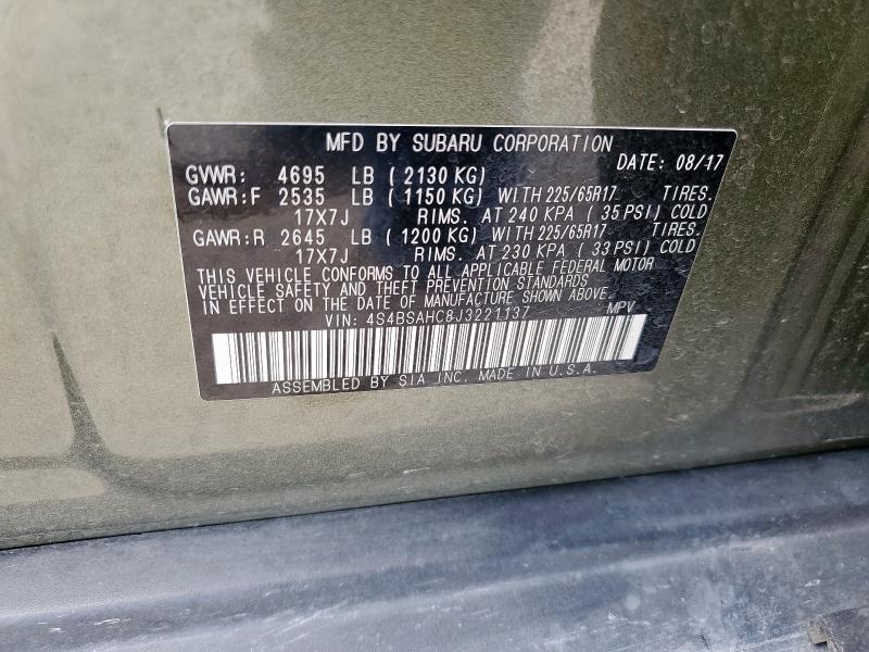 2018 SUBARU OUTBACK 2. 4S4BSAHC8J3221137