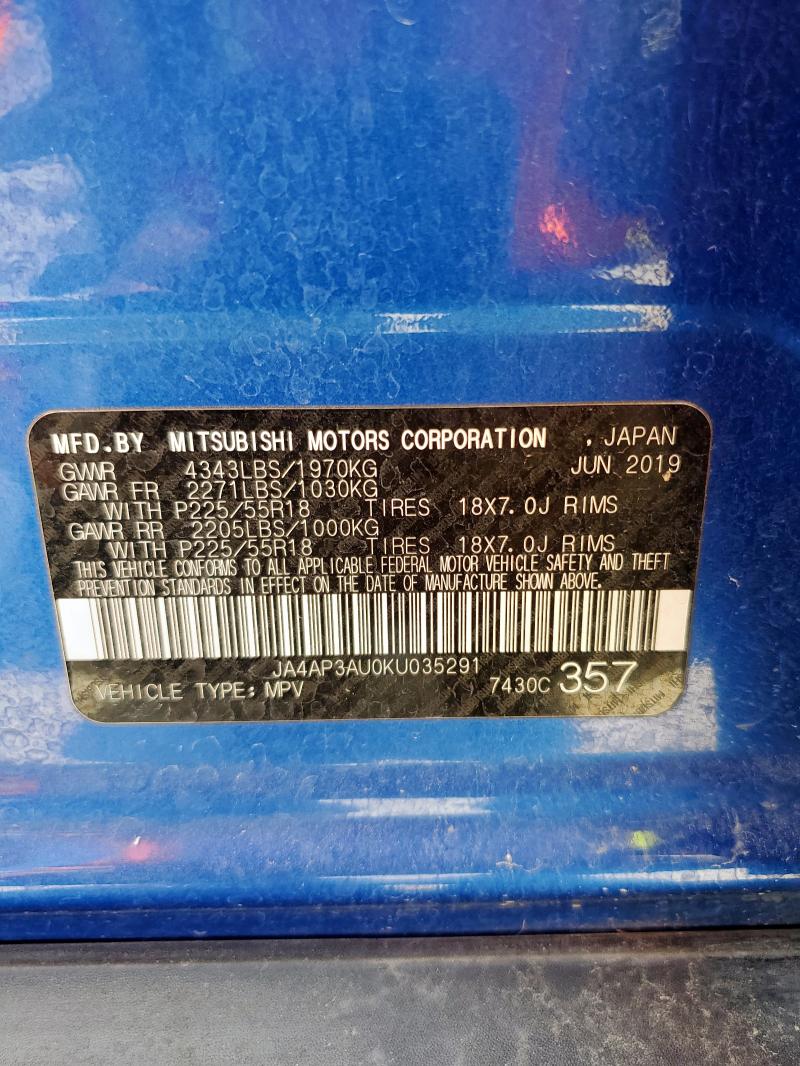 2019 MITSUBISHI OUTLANDER JA4AP3AU0KU035291