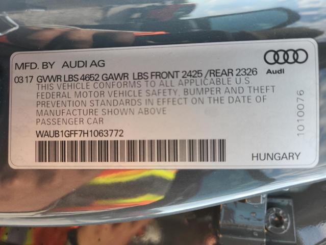 2017 AUDI S3 PREMIUM WAUB1GFF7H1063772