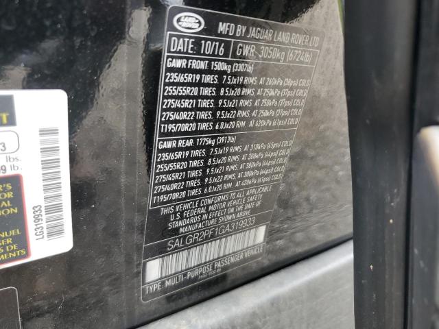 2016 LAND ROVER RANGE ROVE SALGR2PF1GA319933