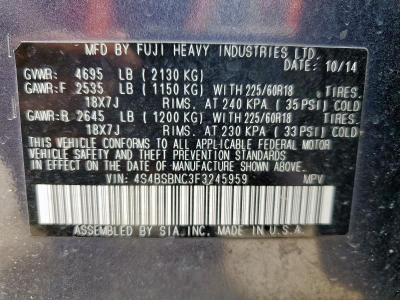 2015 SUBARU OUTBACK 2. 4S4BSBNC3F3245959